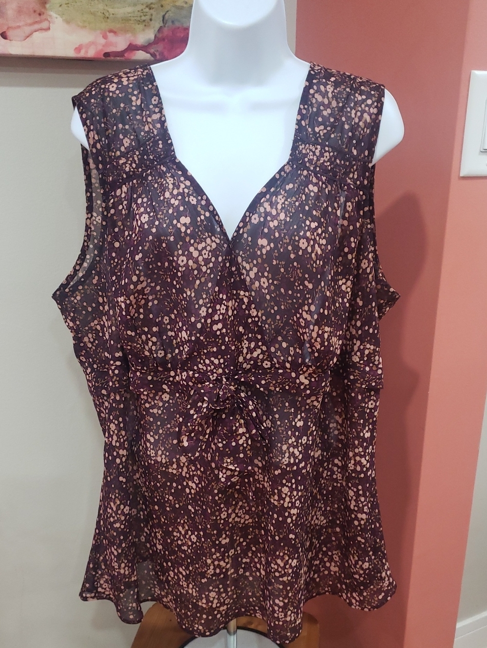 Lane Bryant Women’s Sleeveless V-Neck Floral Print Blouse - Black & Wine Size 22